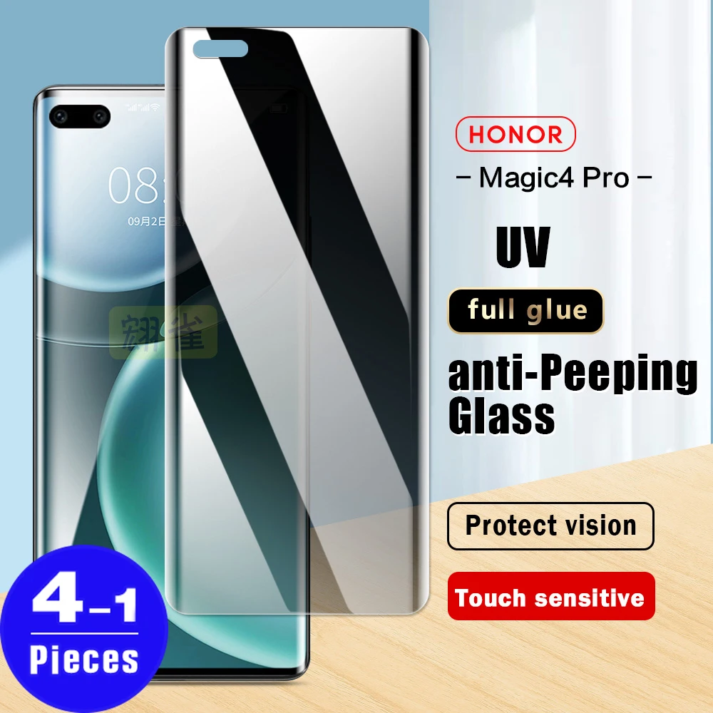 

1-4Pcs UV anti-spy Glass For Honor magic 5 pro 4 Ultimate 3 X40 V40 lite plus UV Tempered glass screen protector protective film
