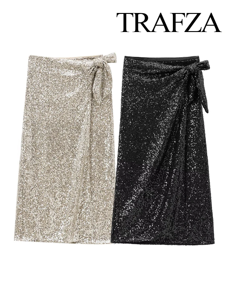 TRAFZA женская юбка комплект из 2 предметов модная водолазка с блестками тонкий топ +