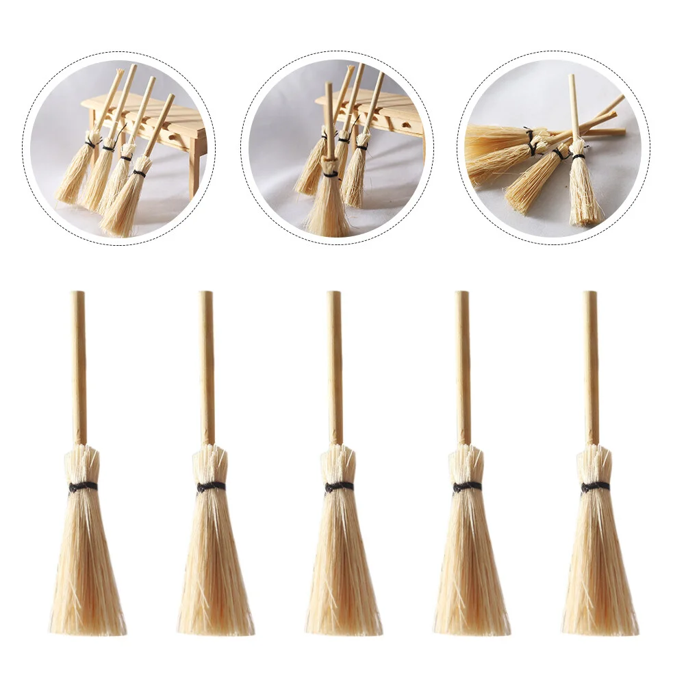 

10 Pcs Mini Broom Plaything Miniatures Toy Simulation Dollhouse Prop Photo Decoration Natural Bamboo Model Child Kids