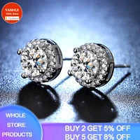 yanhui real 0 5 carat natural zirconia diamond stud earrings for women tibetan silver s925 sparkling wedding jewelry gift
