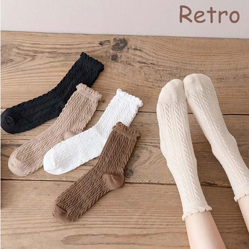 Yasuk All Season Women's Fashion Lovely Cute Kawaii Soft Solid All-Match Casual Simple Comfortable Cotton Socks 6Pcs Retro Lolit