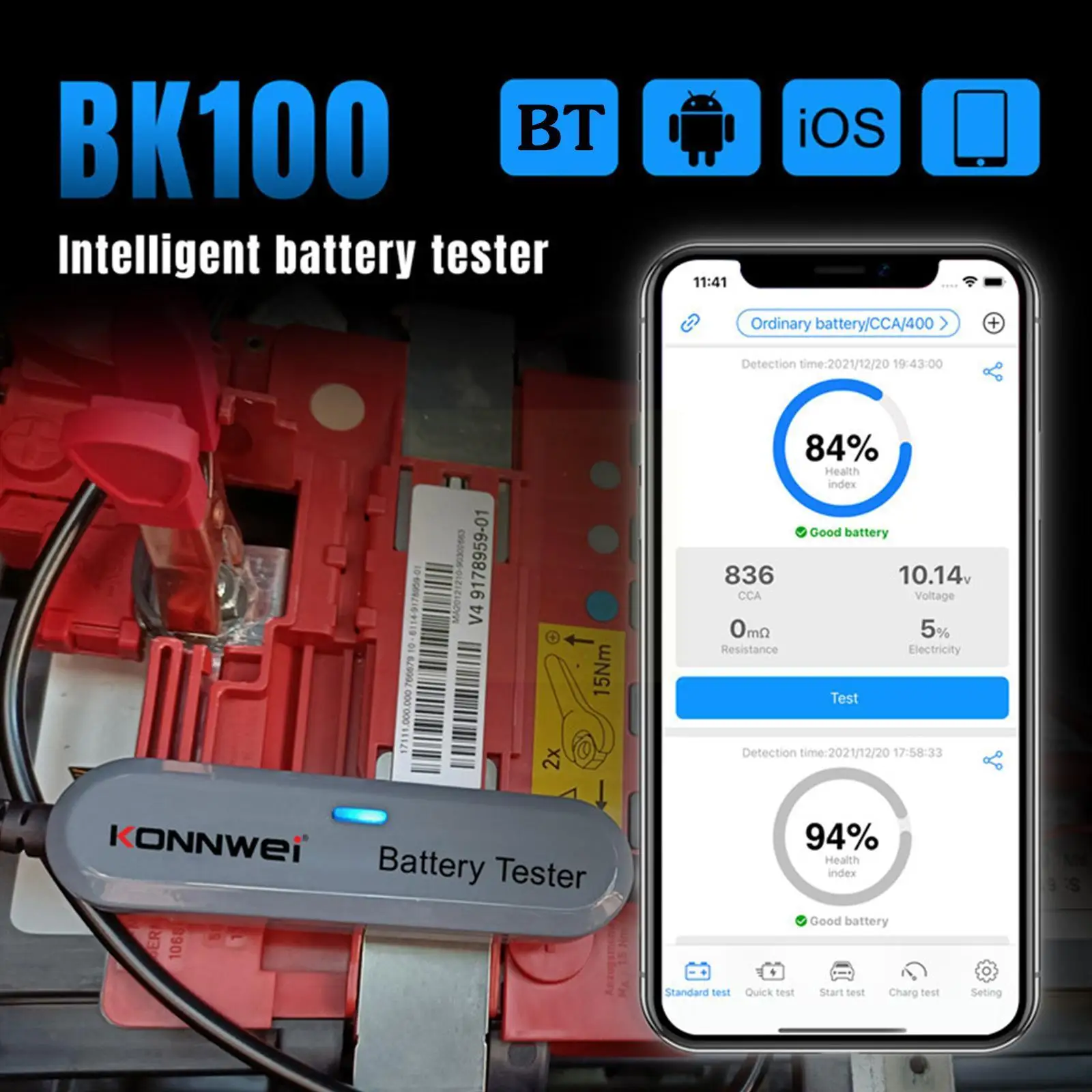 

Independently Developed 12v Car Bluetooth Test Battery Voltage Lead-acid Bk100 Diagnostic Test Charging Battery Cranking To V0z8