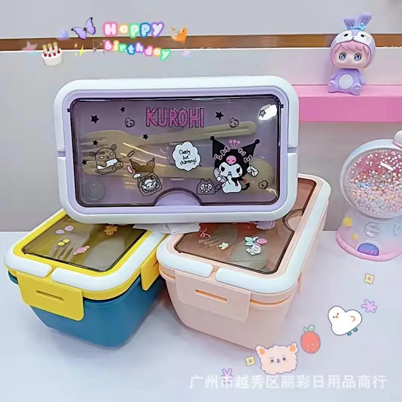 

Sanrio Hellokitty Lunch Box Kawaii Cartoon Mymelody Cinnamoroll Kuromi Pompom Purin Microwaveable Student Lunch Box with Cutlery