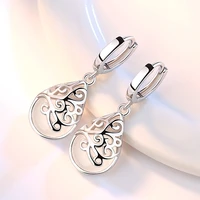 trendy opal stone flower silver plated ladies hoop drop earrings fashion wedding party jewelry earrings for women birthday gifts