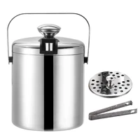 1 3l portable double wall stainless steel ice bucket with tong lid and strainer great for home bar chilling beer champagne