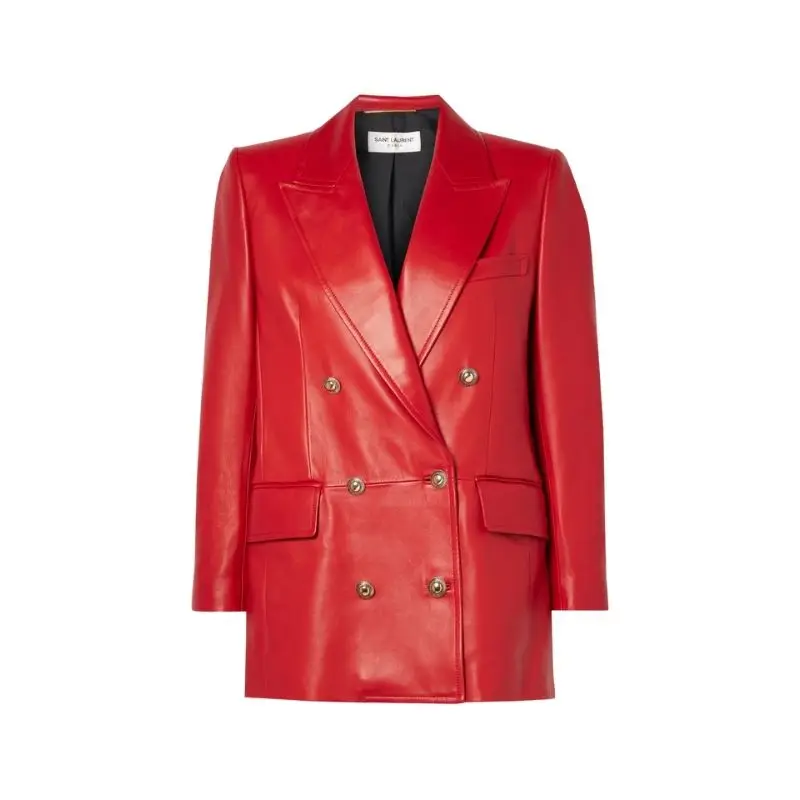 Stylish Genuine Lambskin Leather Women Formal Red Suit Blazer Slim Fit Designer