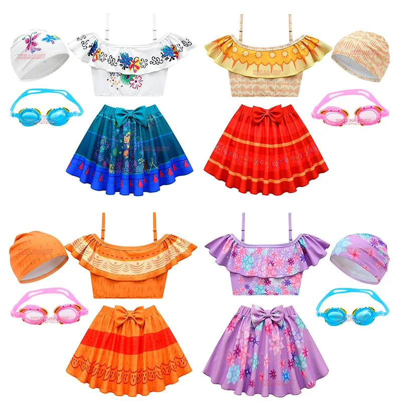 

2PCS Summer Girls Swimwear Mirabel Dolores Pepa Isabel Swimsuit Holiday Beach Swimming Trunks Kids Bathing Suit Bikini Costumes
