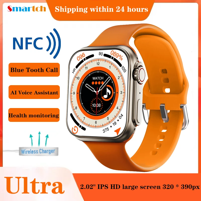 

New Smart Watch Ultra Series 8 NFC Smartwatch Men Women Blue Tooth Call Wireless Charging Fitness Bracelet 2.02 Inch HD Screen