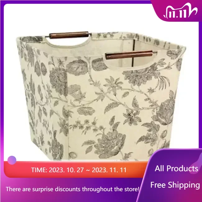 

Medium Tapered Storage Bin with Wood Handles, Floral Organizer Storage Fast Transportation