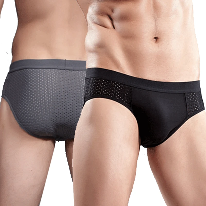 

Men Summer Ice Silk Underwear Briefs Breathable Underwear Bamboo Carbon Fiber Anti-Bacterial Hollow Underwear Pants Cold