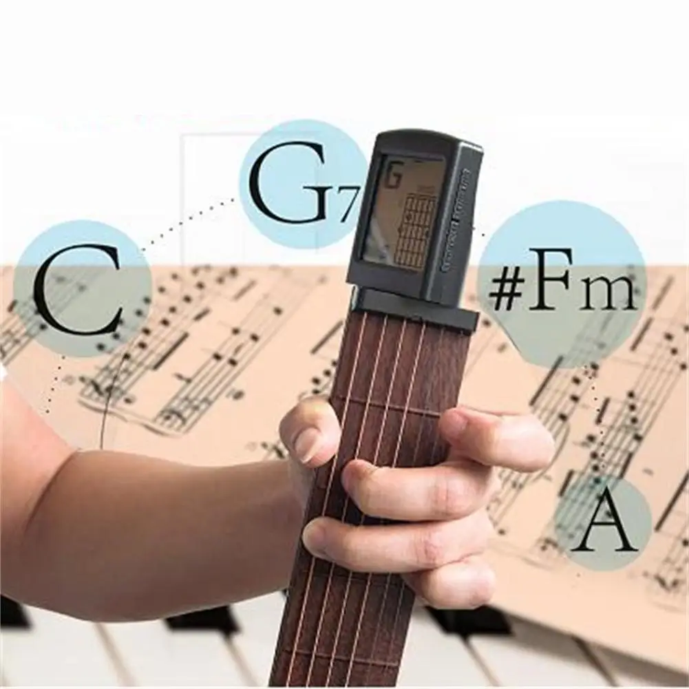 

Портативный 6-тоновый Карманный тренажер для гитары, тренировочный инструмент, может вращать схему аккорда, экран, тренажер для гитары для н...