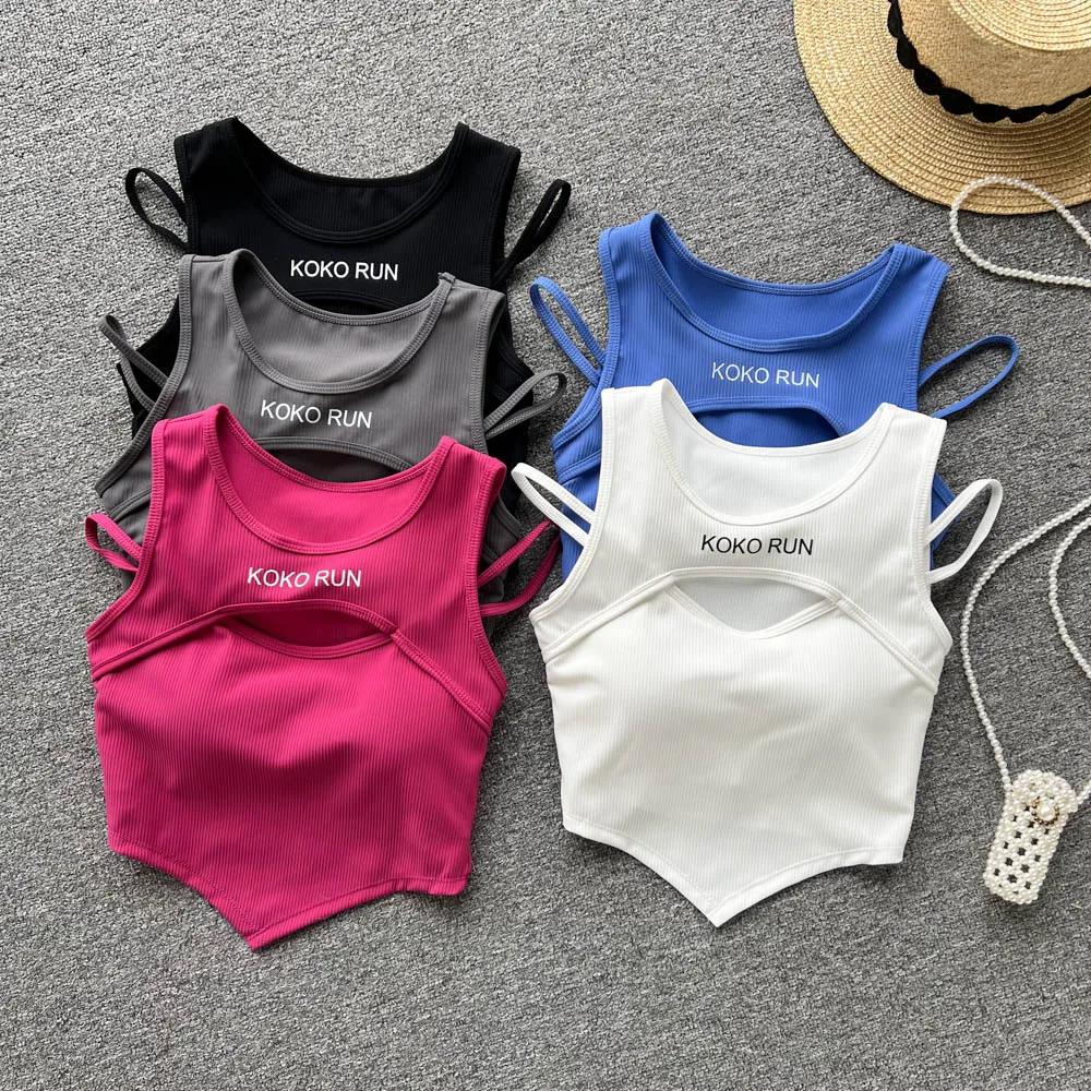 

Spaghetti Strap Camis Bulit in Bras For Women Skinny Sports Femme Crop Tanks Sleeveless Woman Tank Camisoles y2k Dropshipping