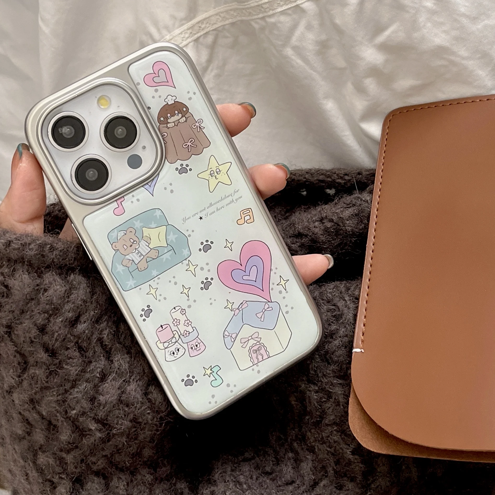 Новый чехол для телефона с милым медведем и гальванической рамкой iPhone 16 16pro 16promax 15