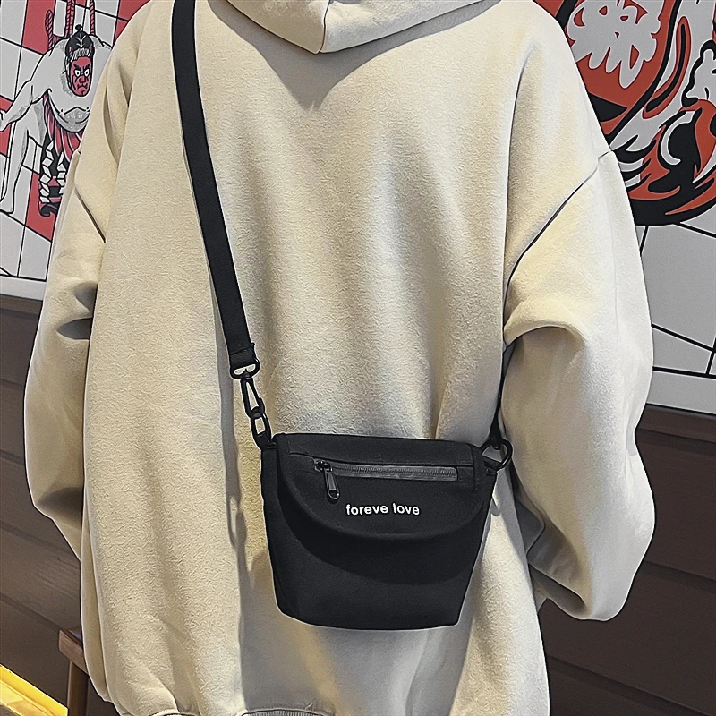 

Fashion Nylon Men Messenger Bag 2022 Simple Trend Solid Color Shoulder Bag Casual Outdoor Sport Mobile Phone Bags