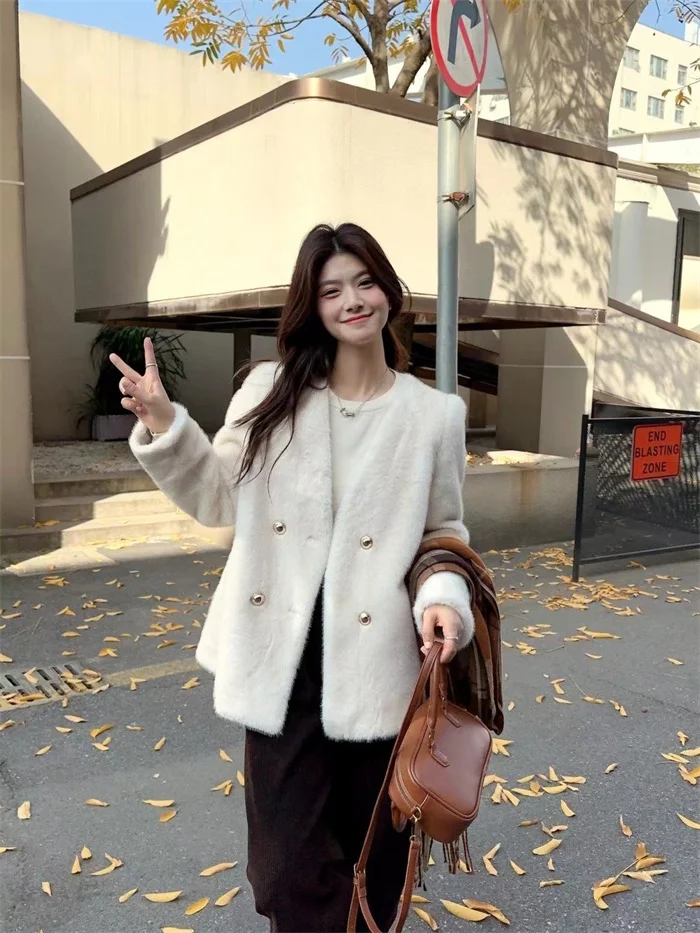 SXM 2023 Winter Fashion Light Luxury Fur Outerwear High Sense Idle Sle Loose Warm All-Match Top Women