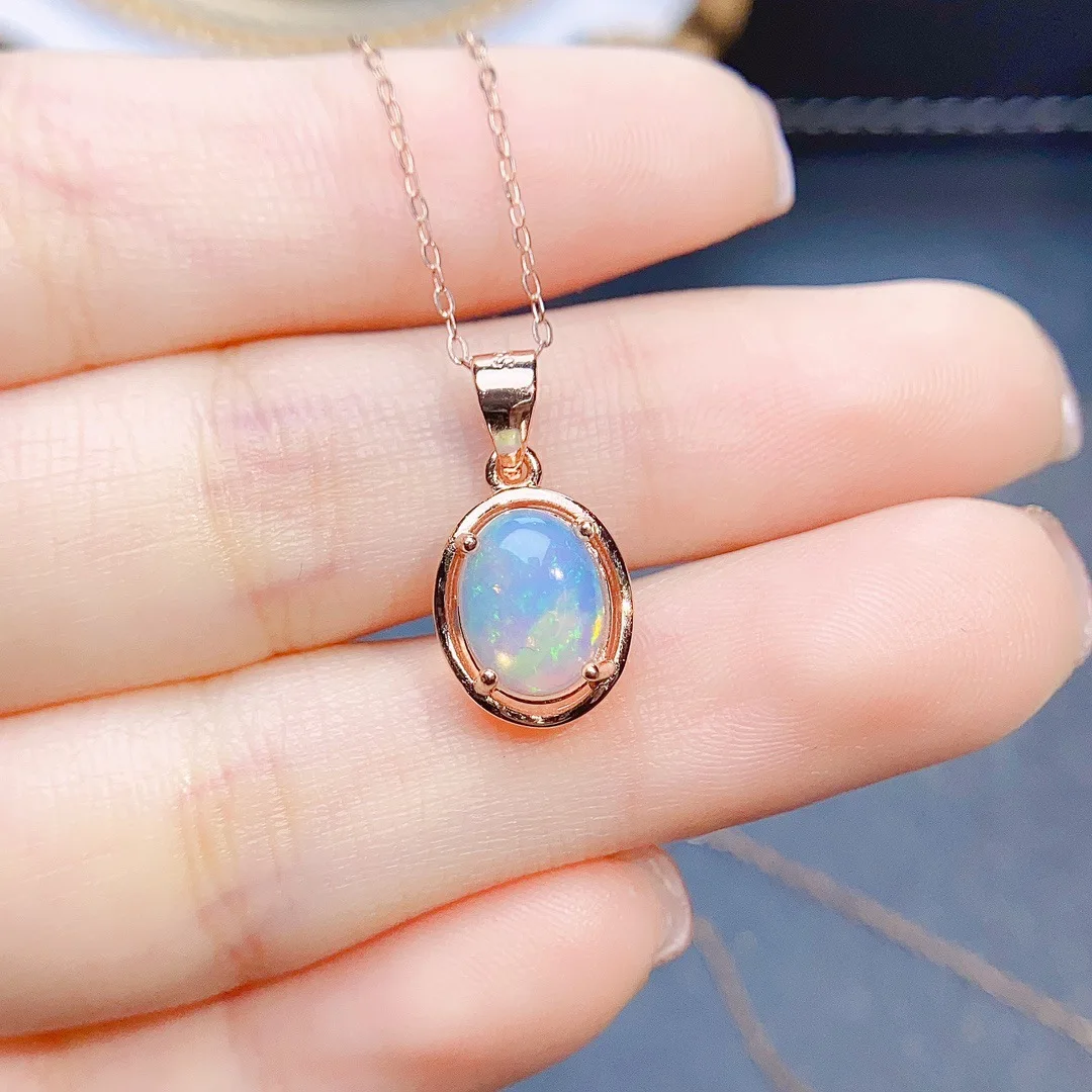 

Natural 7*9mm Vintage Opal Necklace, Australian Mining Area, Color Changing Colorful, 925 Sterling Silver 18K Gold Plated