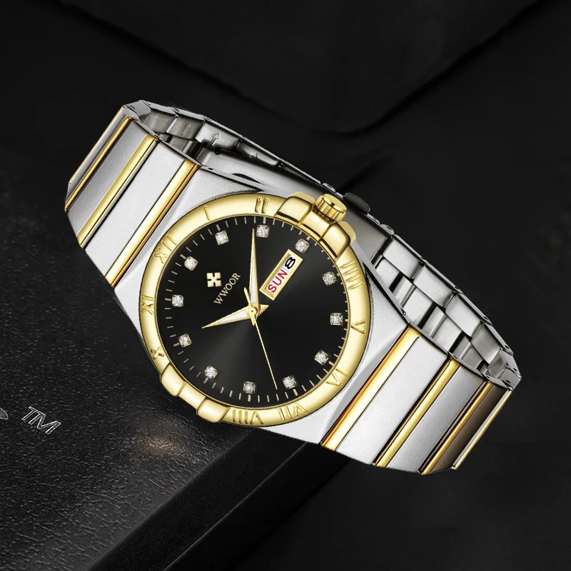 Часы WWOOR мужские наручные кварцевые роскошные модные деловые водонепроницаемые