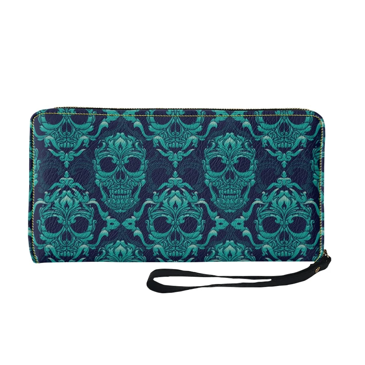 Woman Luxury Brand Wallet Pu Leather Blue Skull Pattern Wallet Minimalist Wallets With Strap Carteras De Mujer