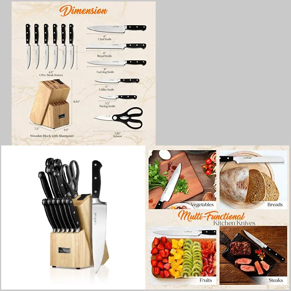 

Fantastic Precision Stainless Steel Kitchen Knife Set with Wood Block - Perfect for Chopping, Dicing, Slicing, and Cutting - Ide