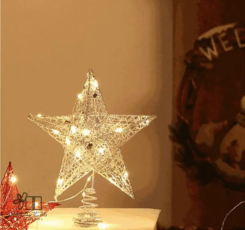 Железный блестящий порошок елочные украшения верхние звезды со светодиодной