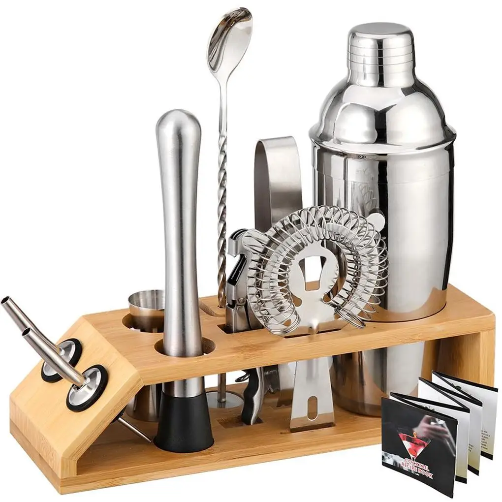

Семейный набор с подставкой, набор для бара из нержавеющей стали, кухонная деревянная стойка для домашнего бара