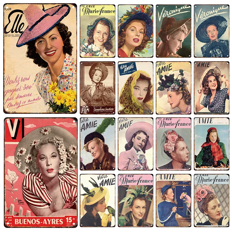 

Vintage Lady Metal Signage Tin Painting Billboard European And American Art Poster Mural Home Room Bar Club Wall Art Decoration