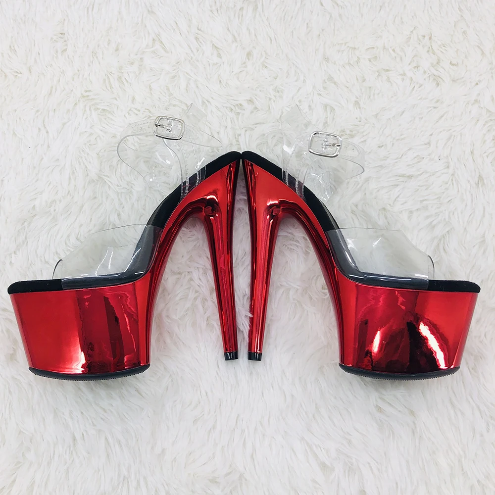 Leecabe 17CM/7Inch clear pvc upper  sexy exotic shinny platform High Heels  Pole Dancing sandals Shoes