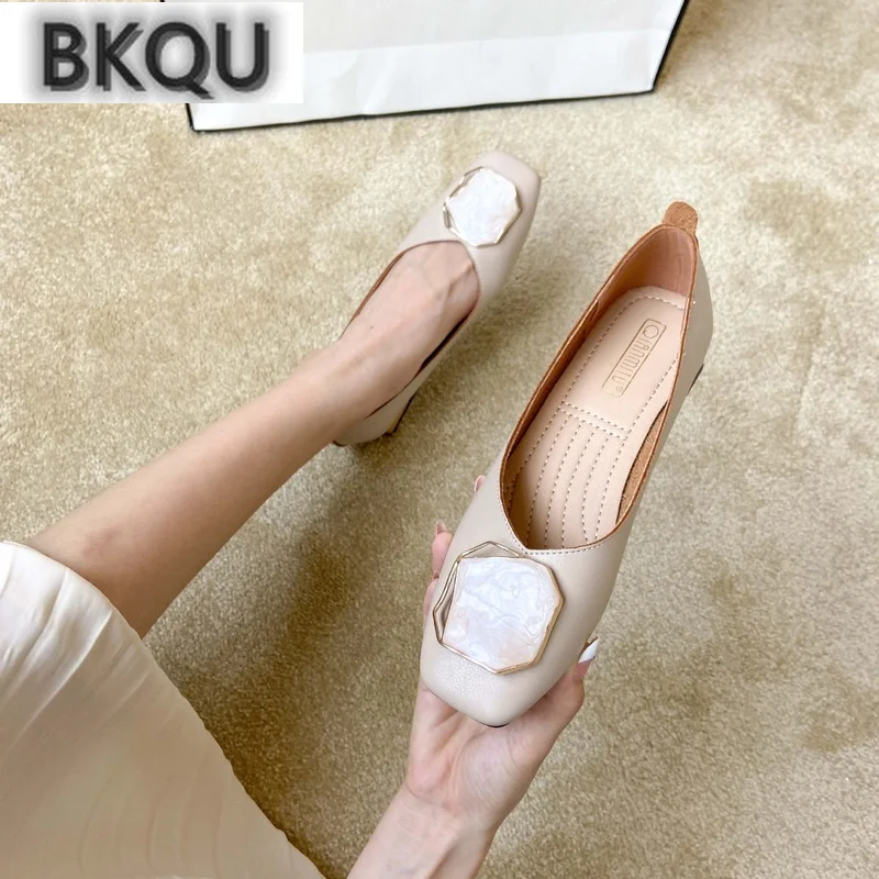 

2022 spring new fashion square heel pumps women's low heel slip-on shallow loafers women's office work shoes large size 40