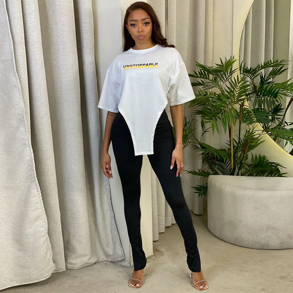 

SUJYing Summer New Women's Fashion Sexy O-Neck Irregular Print Short Sleeve T-shirt
