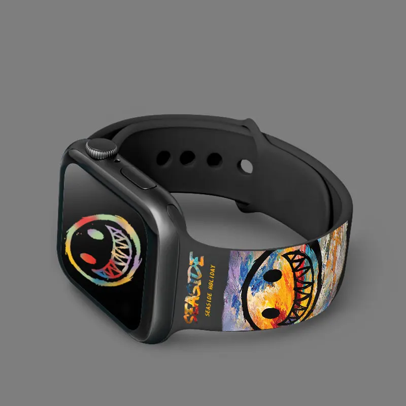 

Силиконовый ремешок с принтом для Apple Watch Band 45 мм, браслет для Apple Watch 44 мм 40 мм iWatch 7 6 5 4 3 SE Band 38 мм 42 мм