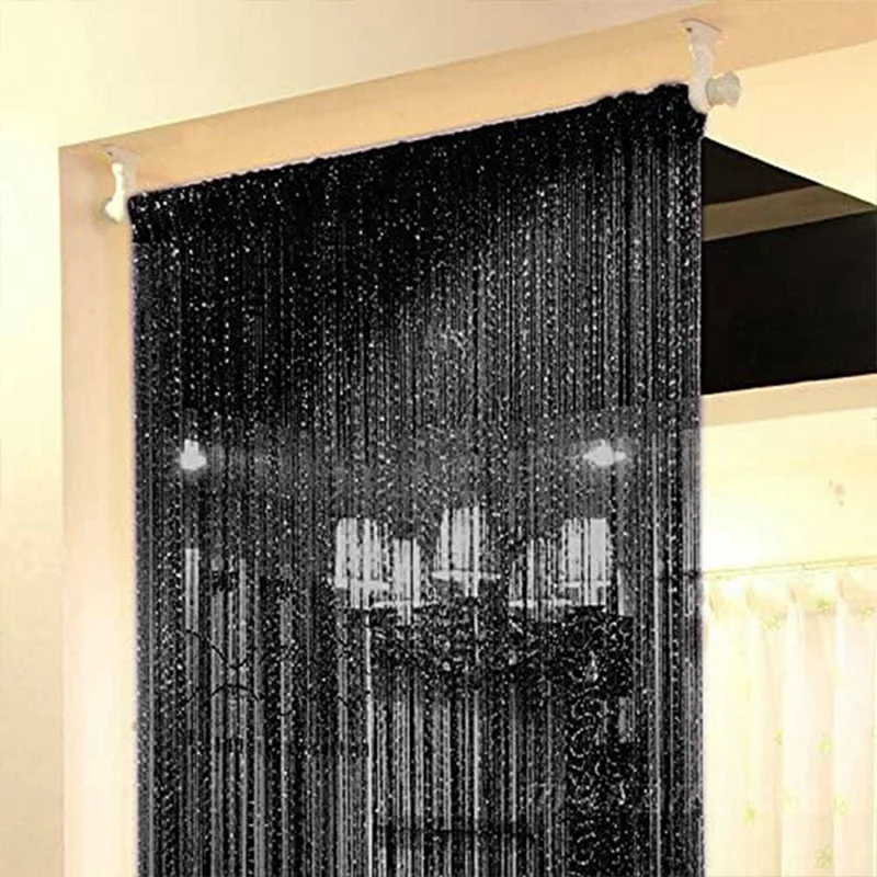 

Living Room String Curtain Shiny Tassel Silver Line Cortinas Solid Color Window Home Door Divider Curtain