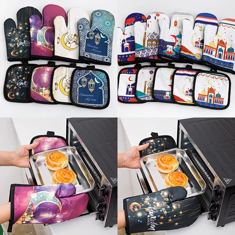 

2022 Ramadan Decoration Baking Anti-Hot Gloves Pad Oven Eid Mubarak Muslim Eid Ramadan Kareem Party Decoration For Home Kitchen