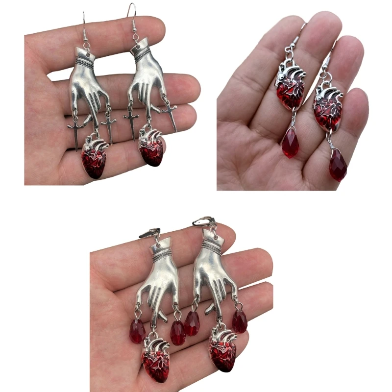 

Halloween Themed Earrings Punk Style Ear Rings with Decorative Red Gemstones Charm Trend Jewelry Party Accessories Gift