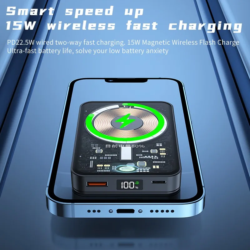 Прозрачный Внешний аккумулятор магнитный беспроводной PD 20 Вт быстрая зарядка 10000