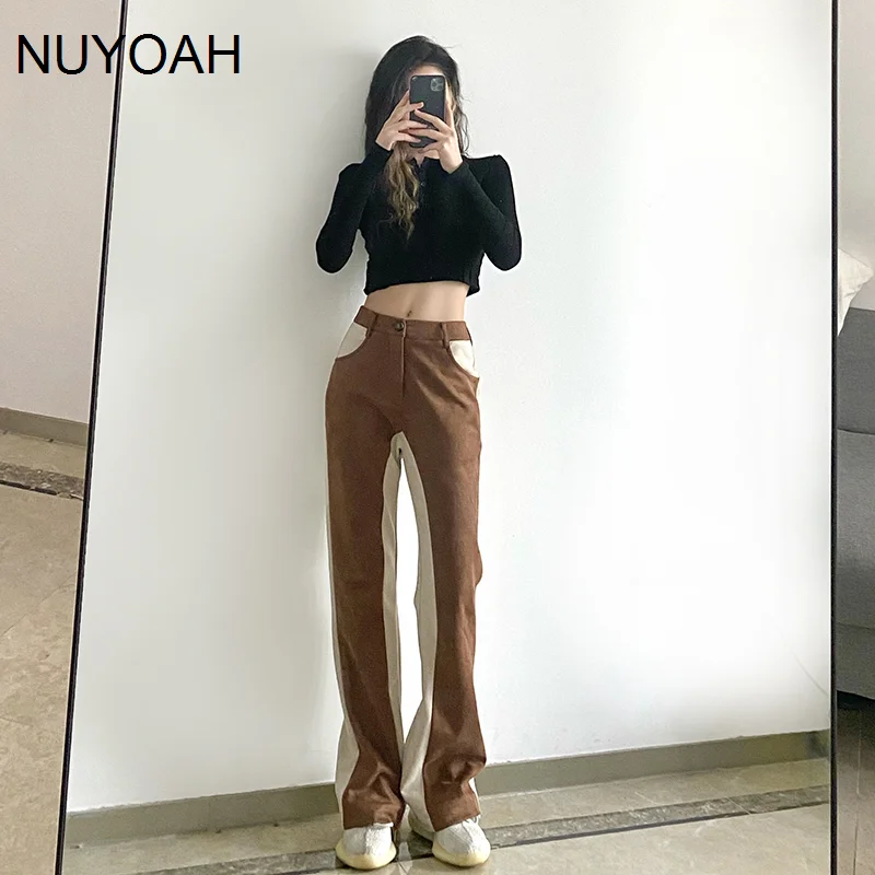 

Women's Vintage Pants Design Contrast Color Casual Pants High Waist Leg Length Straight