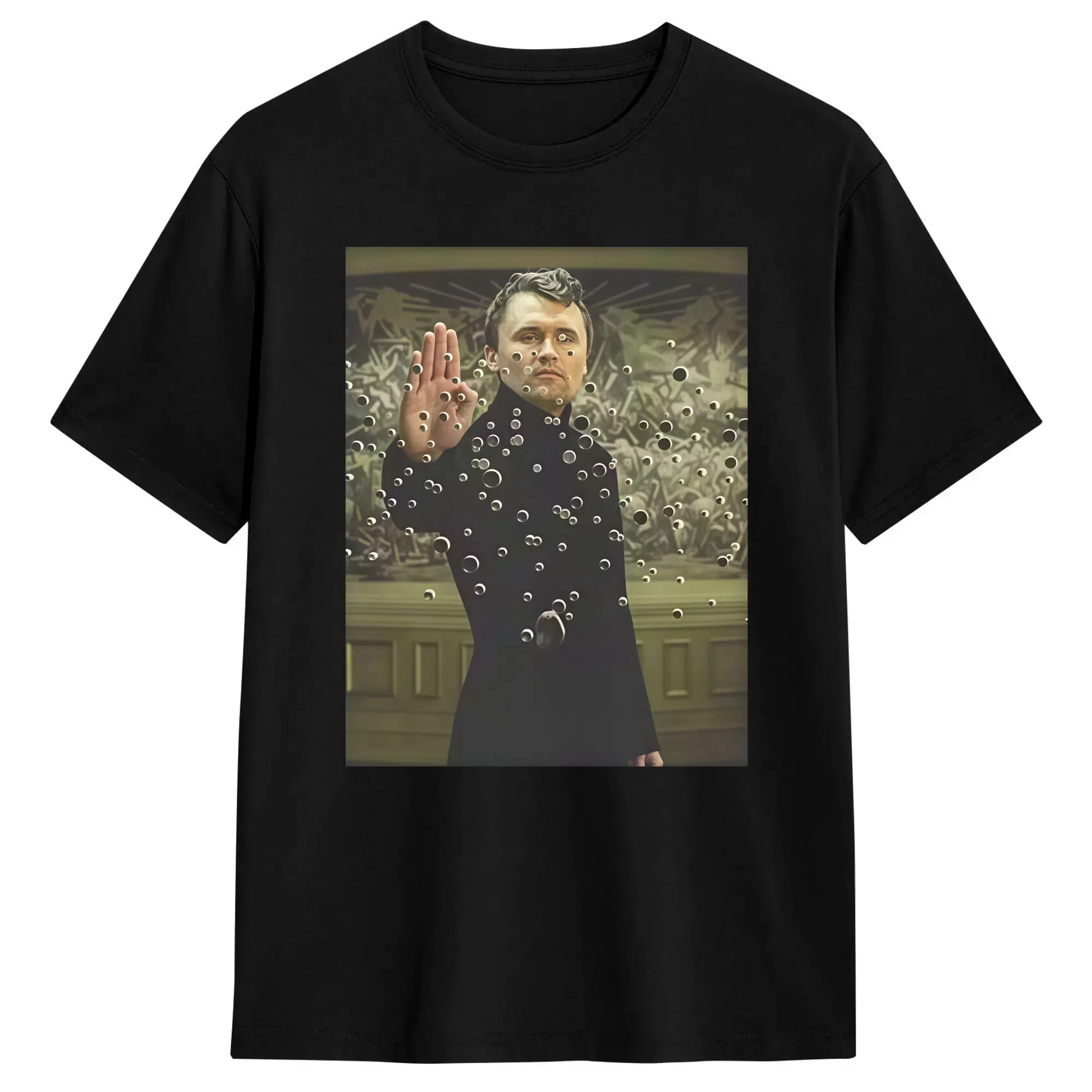 Фото Футболка с мемом Charlie Kirk Neo Matrix, мужская, забавная, летняя, с круглым вырезом, для отдыха, дизайнерская, оверсайз №1