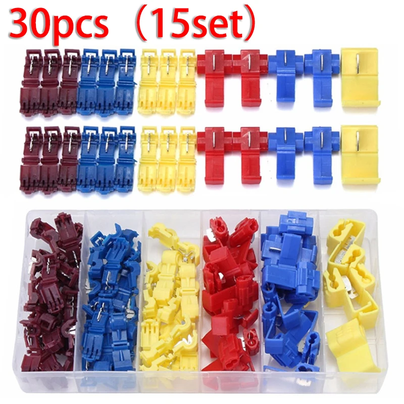 

Обжимной соединитель, Т-образная Клемма, провод 15 шт., 30 шт. аксессуаров, соединительный кабель, электрическое быстрое соединение, удобное со...