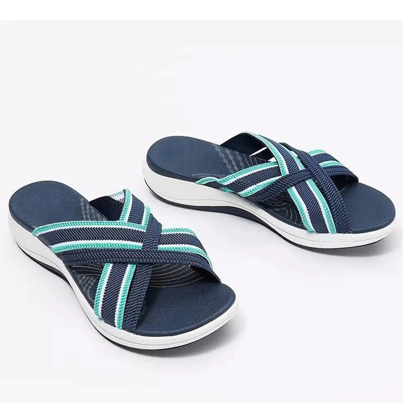 

Women Sandals Shoe 2023 Summer Open Toe 43 Plus Size Thick Bottom Flat Slippers Beach Footwear Zapatillas Mujer
