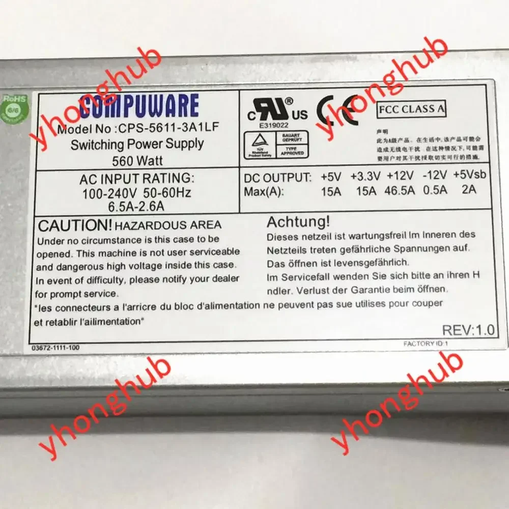 Фото Серверный блок питания CPS-5611-3A1LF 560W 1U 6.5-2.6A 50-60Hz №5