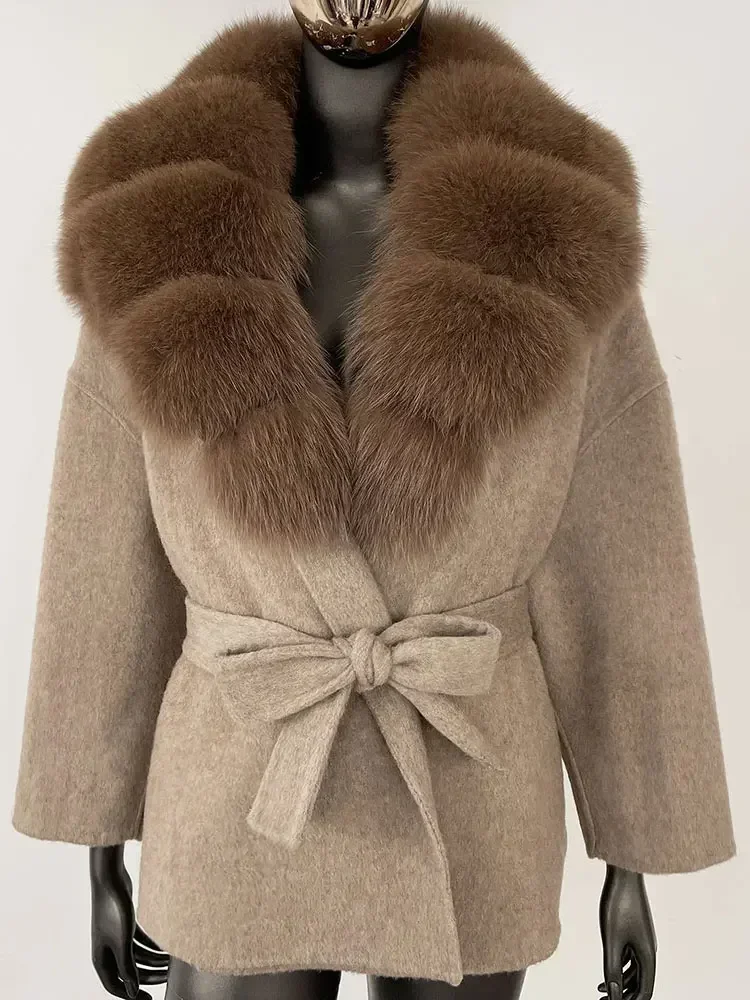 Мода 2024 новая зимняя куртка с карманами на поясе натуральный шерстяной мех енота