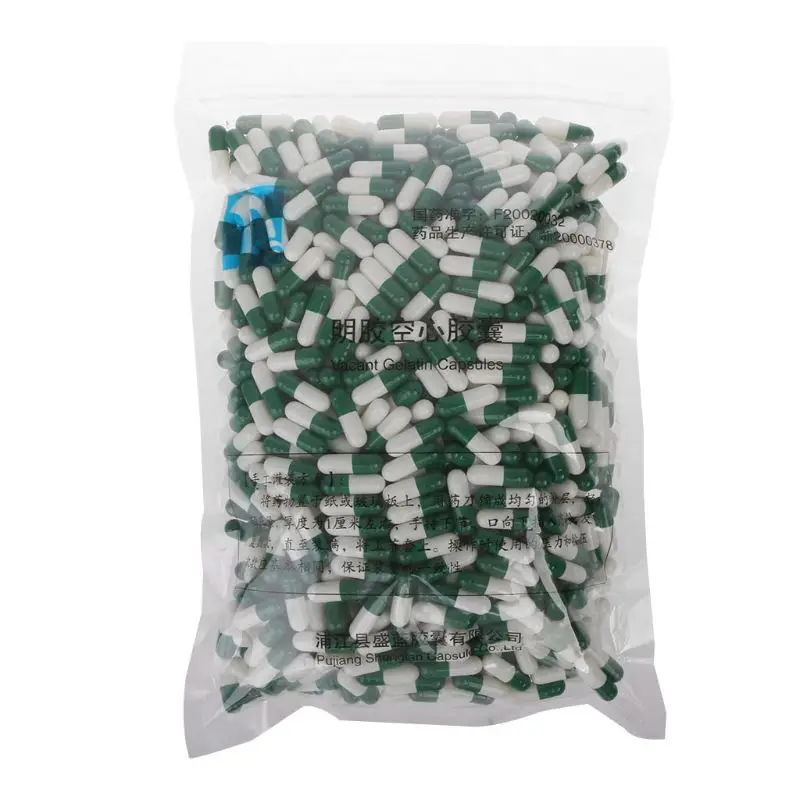 

RXJC 1000Pcs Green and White Empty Hard Gelatin Size 0# for Pill Cap