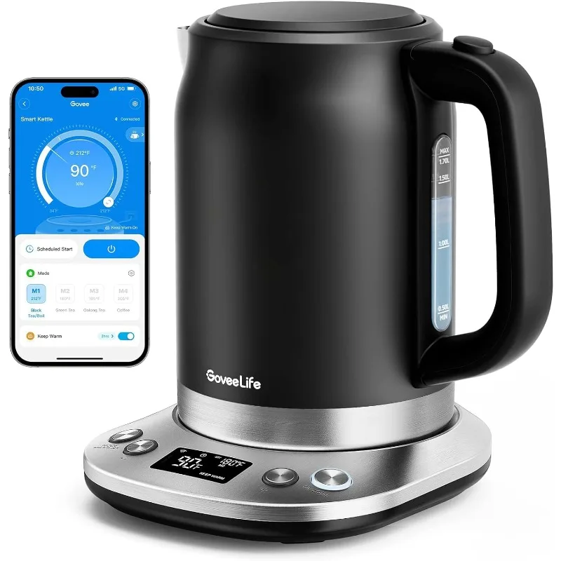 

Smart Electric Kettle Temperature Control, WiFi Electric Tea Kettle with Alexa Control, 1500W Rapid Boil, 2H Keep Warm, 1.7L