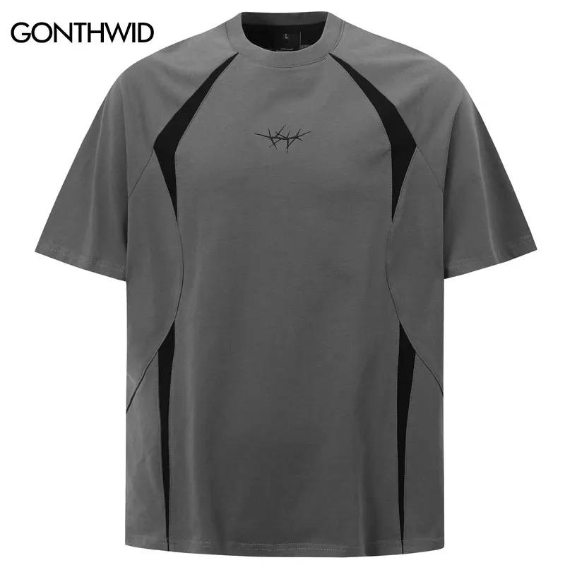 Винтажная футболка Y2K с вышивкой гоночные спортивные лоскутные футболки в стиле