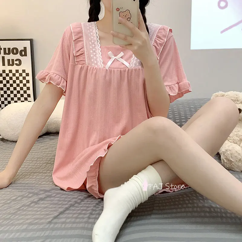 woman Short sleeve Pajama set 2 pieces Women's pajamas summer pajama Sleepwear womens outfits pyjamas Large Size M-6XL Homewear