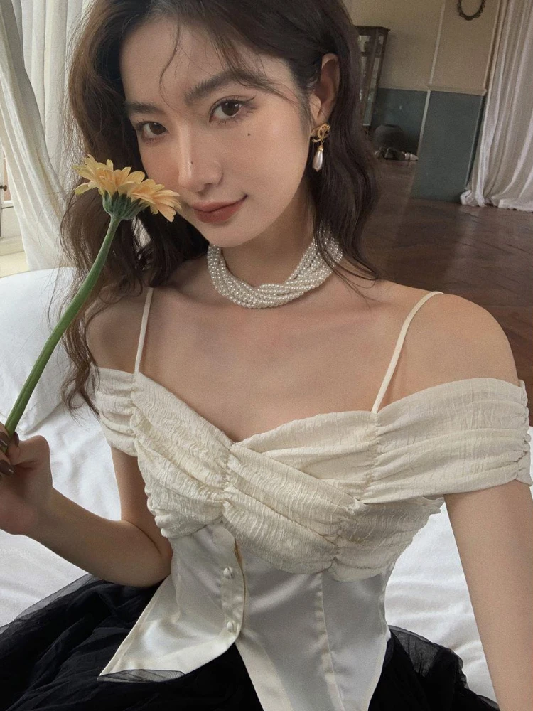 Блузки женские плиссированные уличные сексуальные Gyaru модный корейский стиль