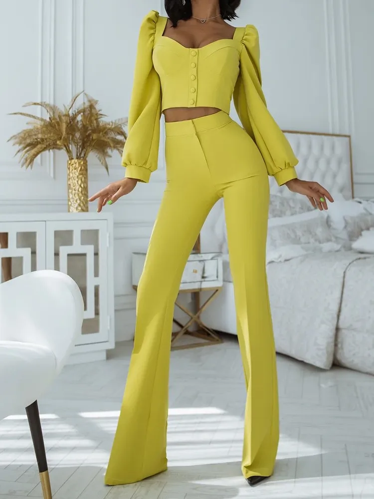 Женский повседневный костюм с коротким рукавом-фонариком