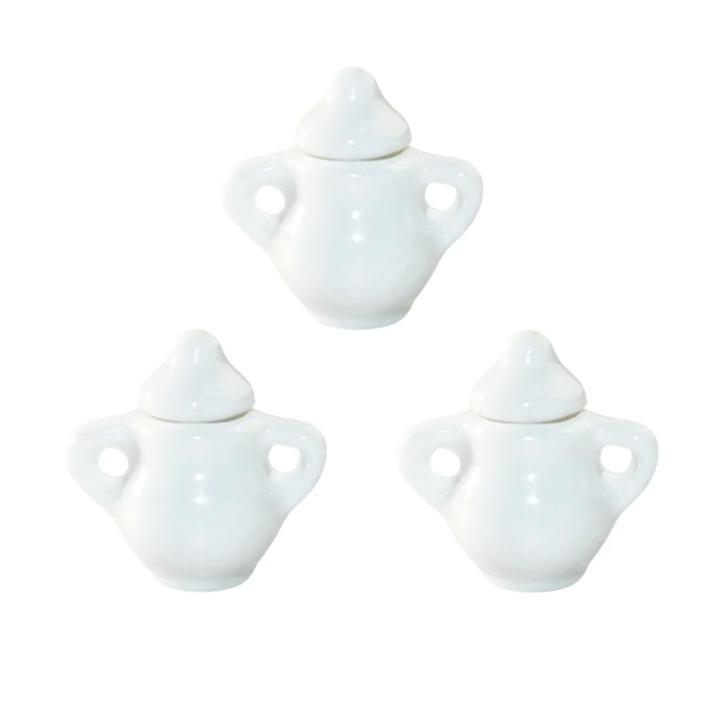 

3pcs Miniature Sugar Bowl Models Mini Ceramic Tea Jugs Doll House Kitchen Accessories