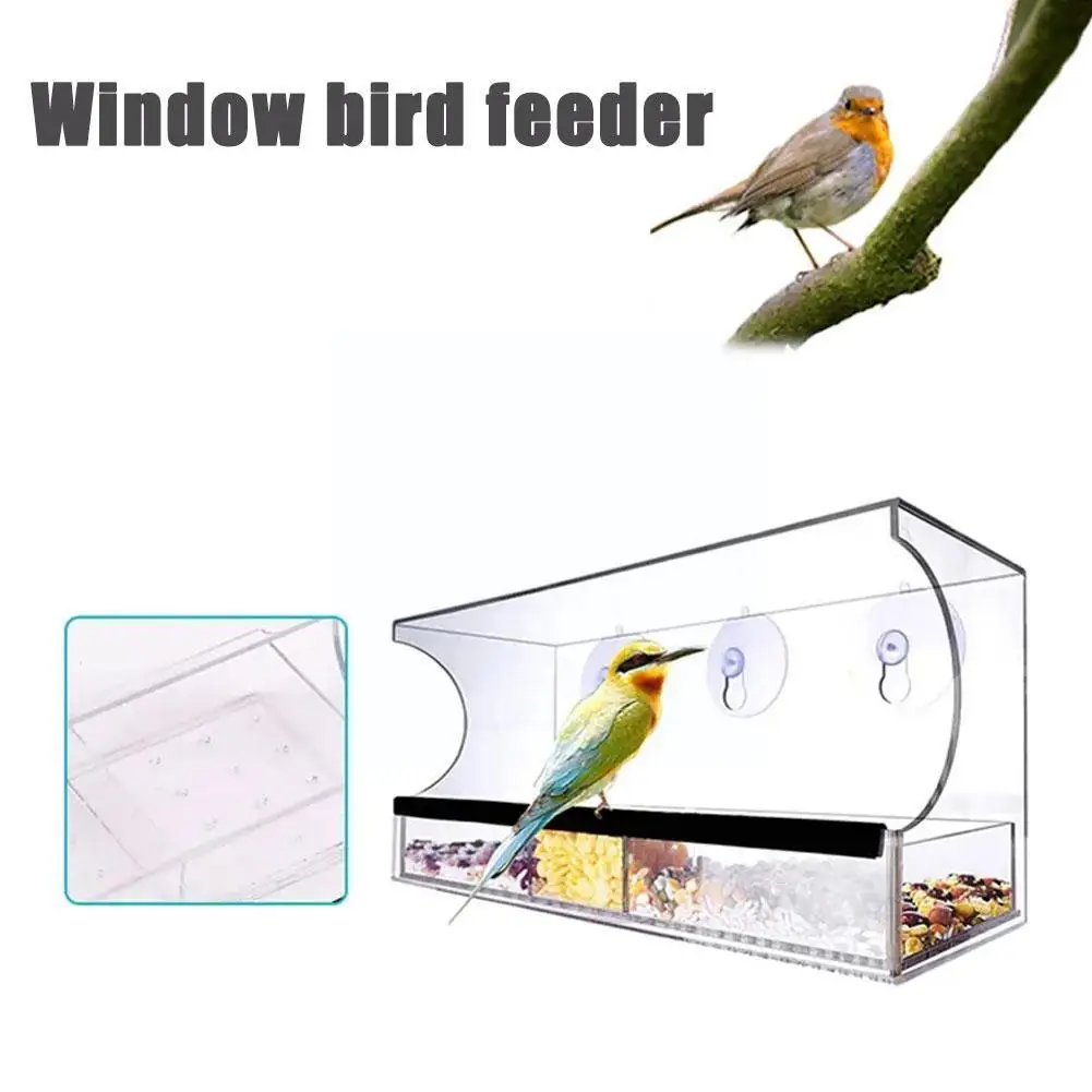 

Оконная кормушка для птиц белка, акриловая, прозрачная, прямоугольная, для домашних животных, раздвижной лоток, двор, семена для помещений с ...