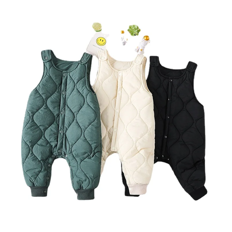 

Children's clothing Winter 2022 children's buckle strap jumpsuit pants and cotton 0-3 years old baby warm strap pants are trendy
