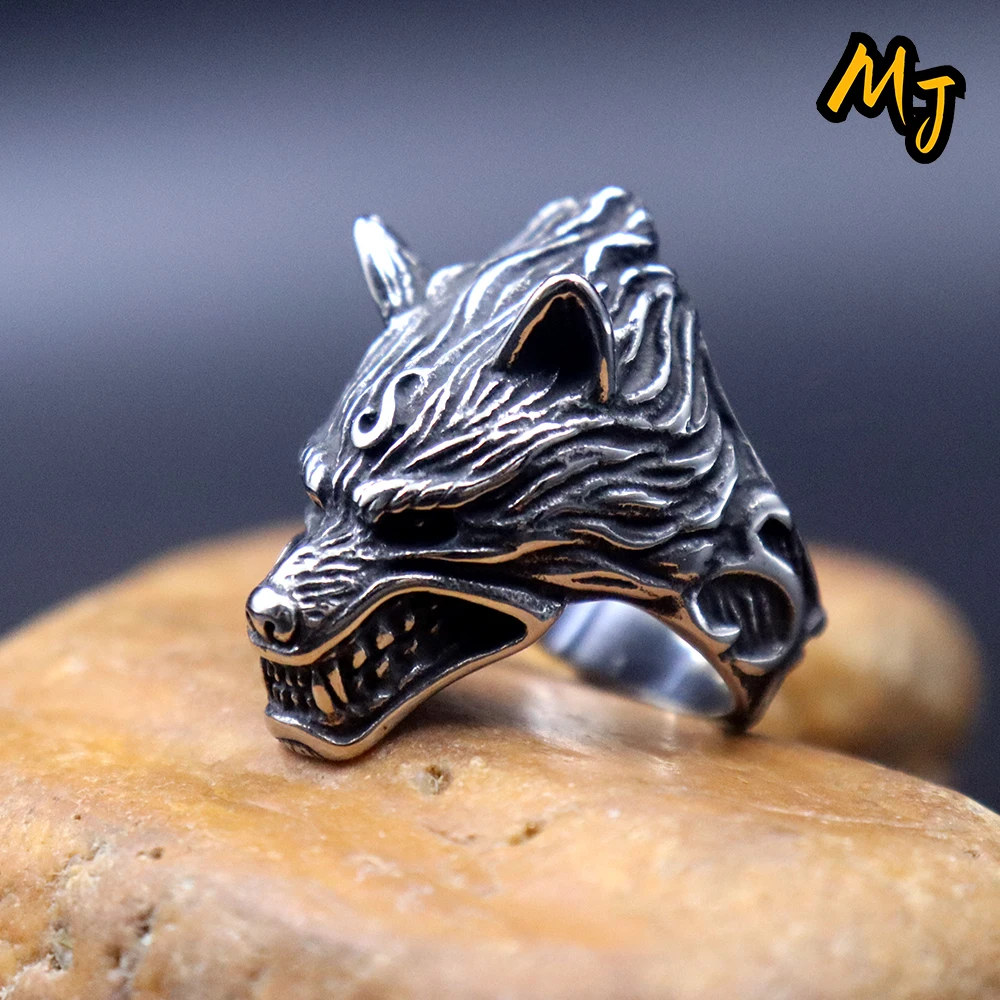 

Vikings Wolf Rings For Men Punk Nordic Odin Wolf Ring Fashion Animal Biker Ring Male Amulet Stainless Steel Jewelry Gift